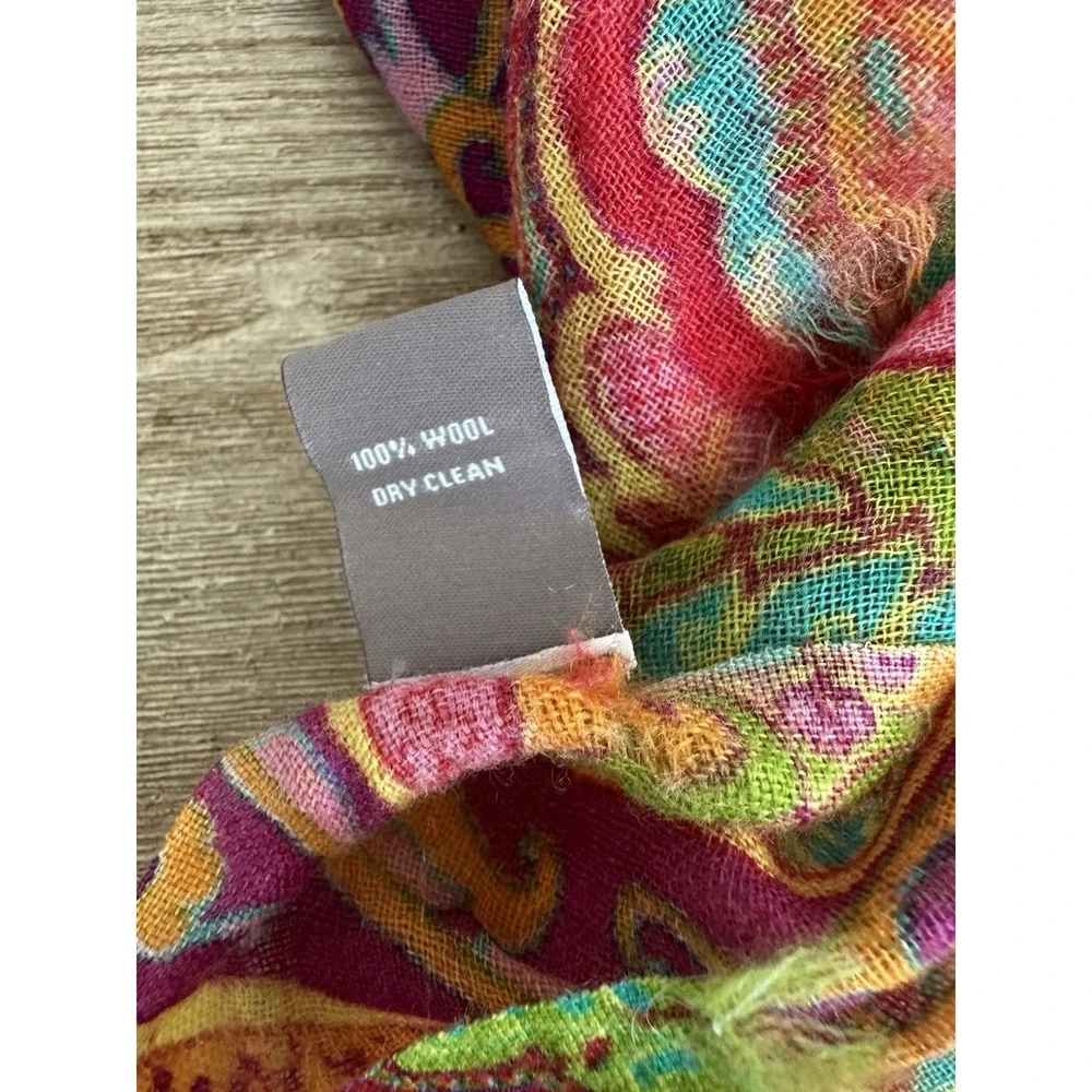 J. Jill Wool Paisley Scarf Wrap Multi-Color Pink Green Orange 70x25